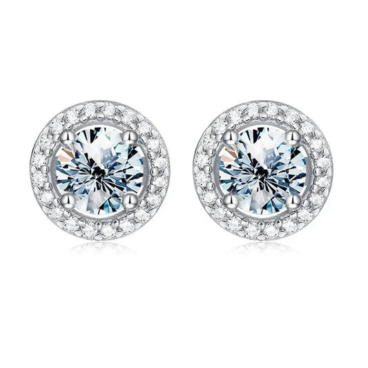 Moissanite Stud Earrings 925 Sterling Silver Round Halo Bridal Wedding Jewelry