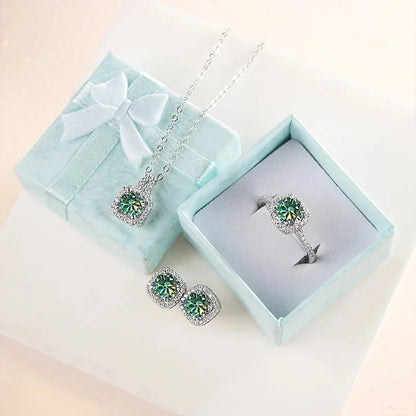 Sterling Silver 3-Piece Moissanite Jewelry Set 1ct Necklace Ring Earrings